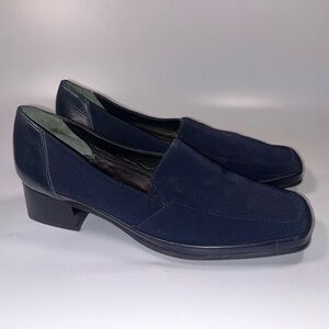 RANGONI Firenze Navy Fabric Block Heel Slip On Loafers Size 5.5 Made in Italy
